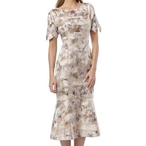 NWT Multi-Gold Midi Flute Dress